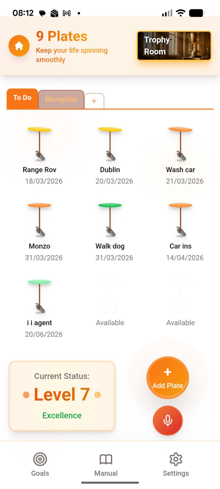 9 Plates light mode task manager